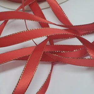 Vintage Red Satin Ribbon with Gold Edge 3/8" x 12 yards